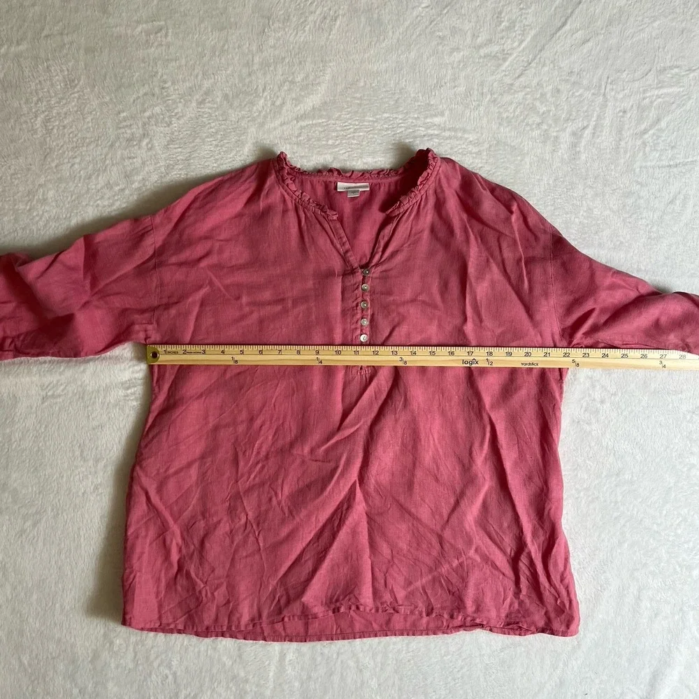 J Jill Womens Linen Ruffle Blouse S‎ Pink Cottagecore Romantic Resort Breathable